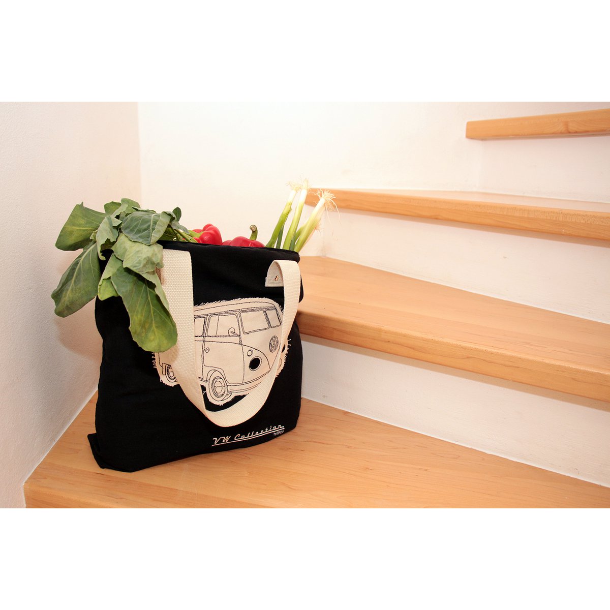 Volkswagen VW T1 Bus Canvas Shopper - Silhouet/Zwart