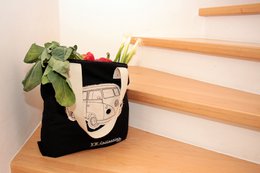 Volkswagen VW T1 Bus Canvas Shopper - Silhouet/Zwart