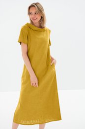 LONG STORY — Vestido midi de lino con cinturón y manga corta