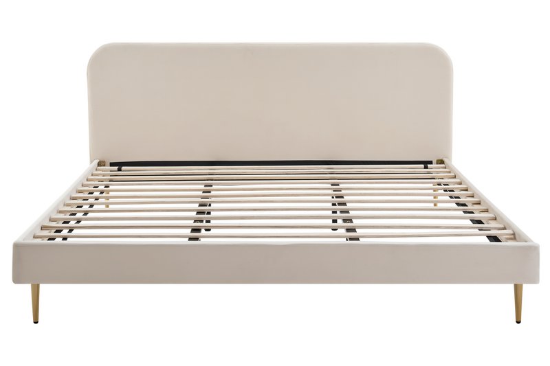 Upholstered bed with beige velvet cover 180x200 cm