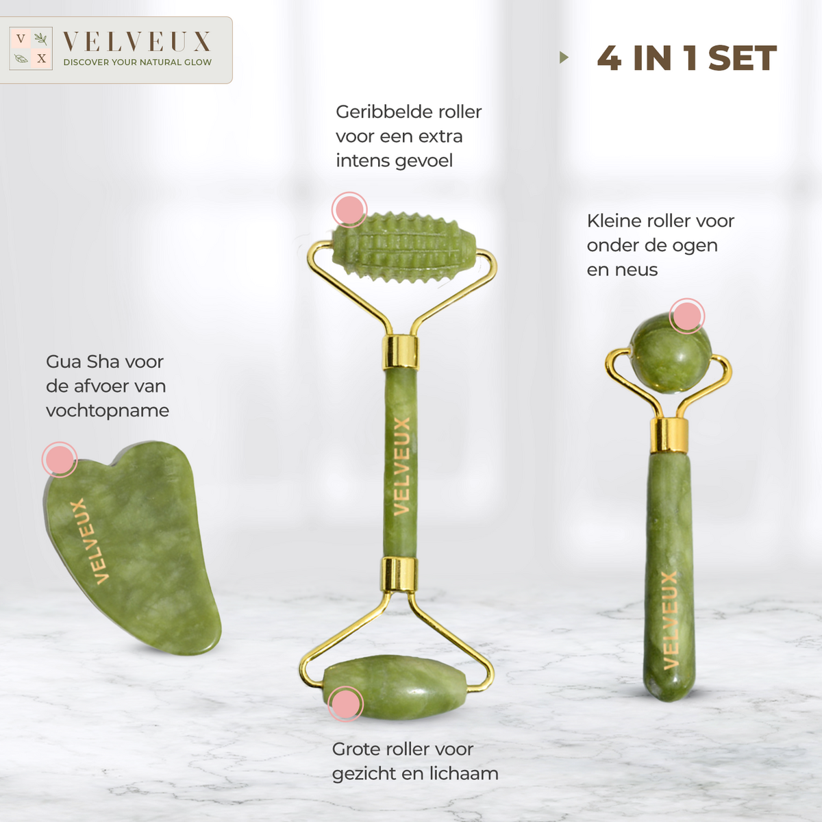 Jade roller gua sha facial roller 4 piece set