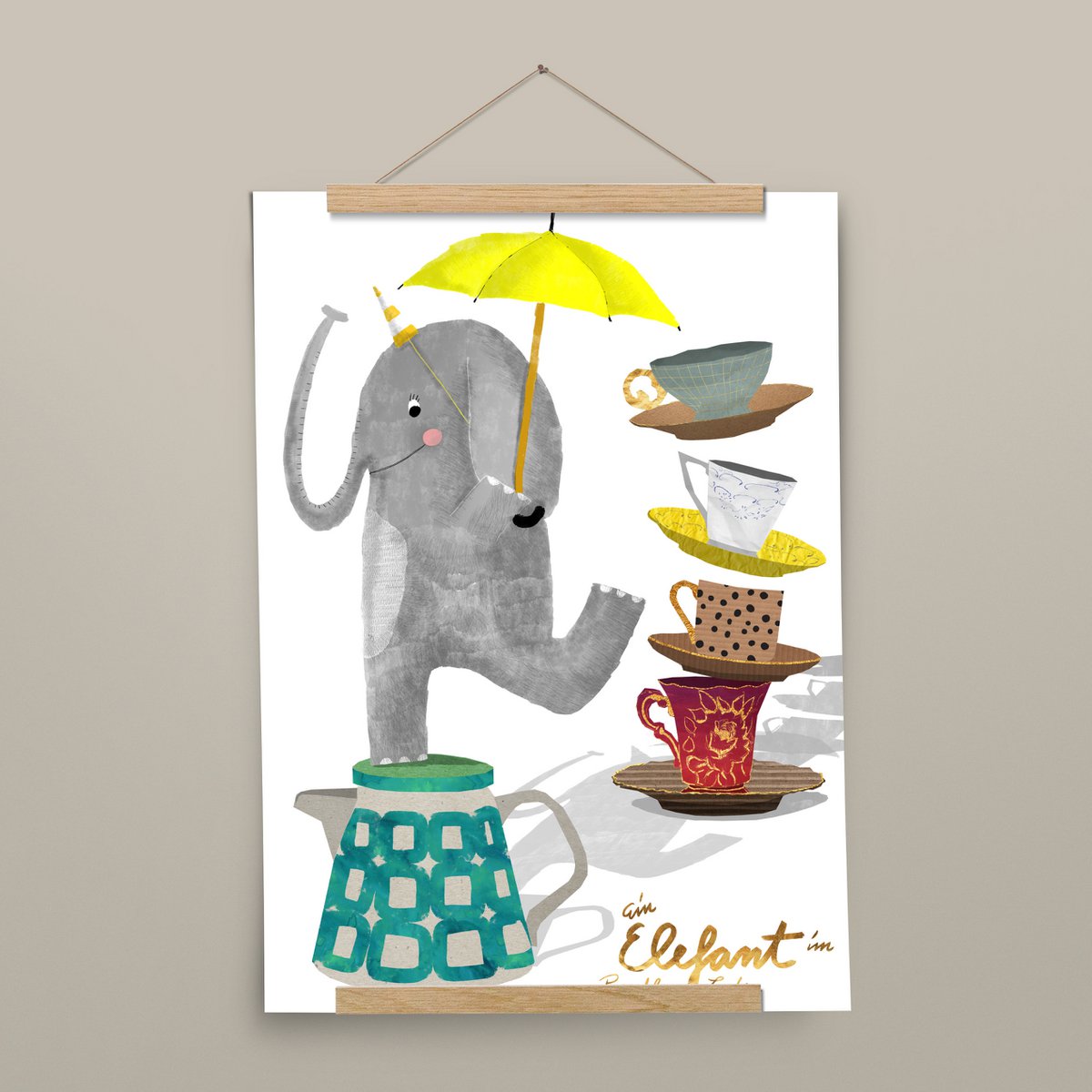 Poster - Olifant in een porseleinkast