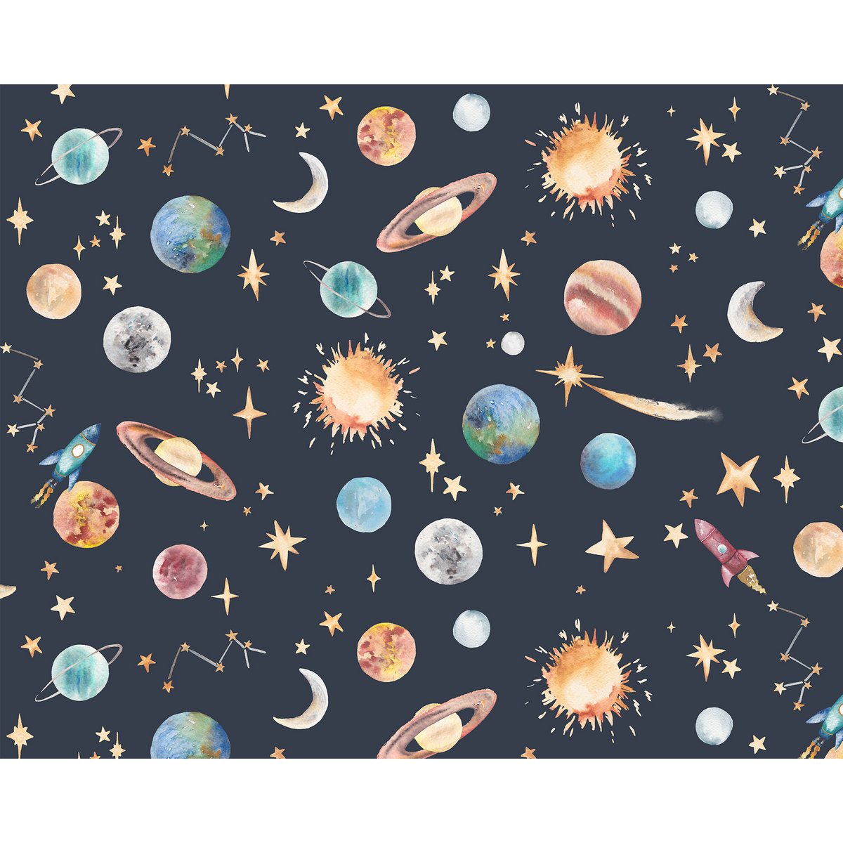 Papel Pintado Infantil Espacio Exterior - Color Medianoche