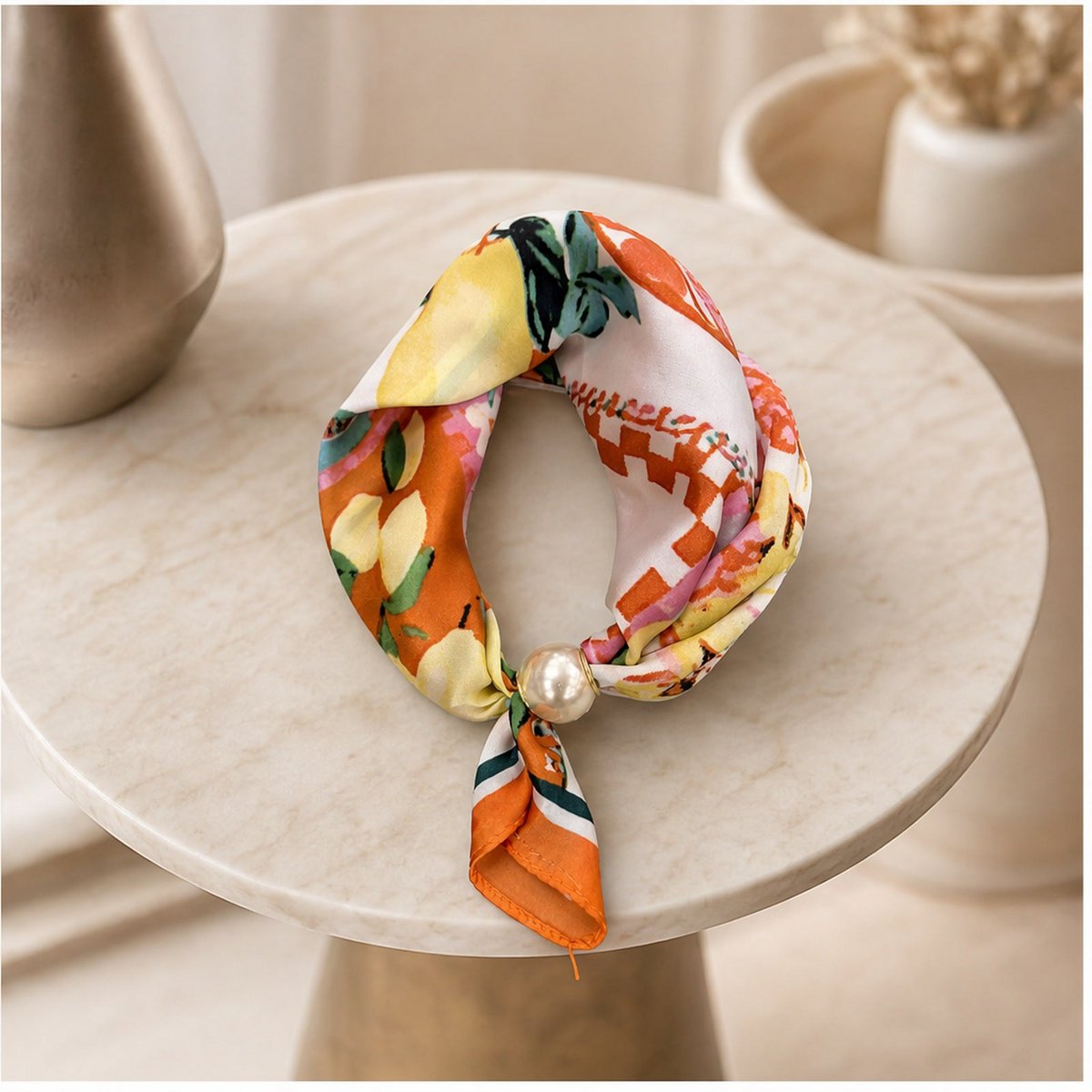 HS Pearl Scarf Satin Print Flowers - Multiple Prints