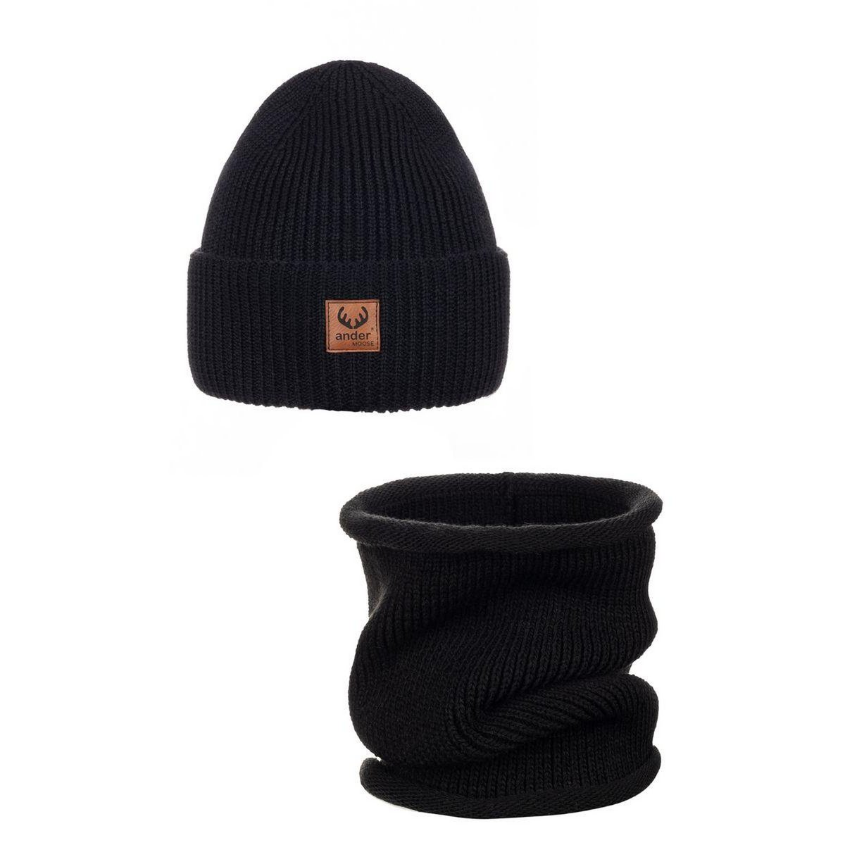 Ensemble bonnet et écharpe BRIGID - 100% laine mérinos - noir