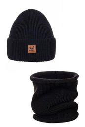 Komplet czapka i komin BRIGID - 100% wełny merino - czarny