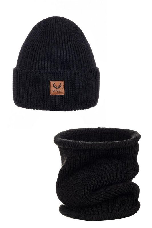 Komplet czapka i komin BRIGID - 100% wełny merino - czarny
