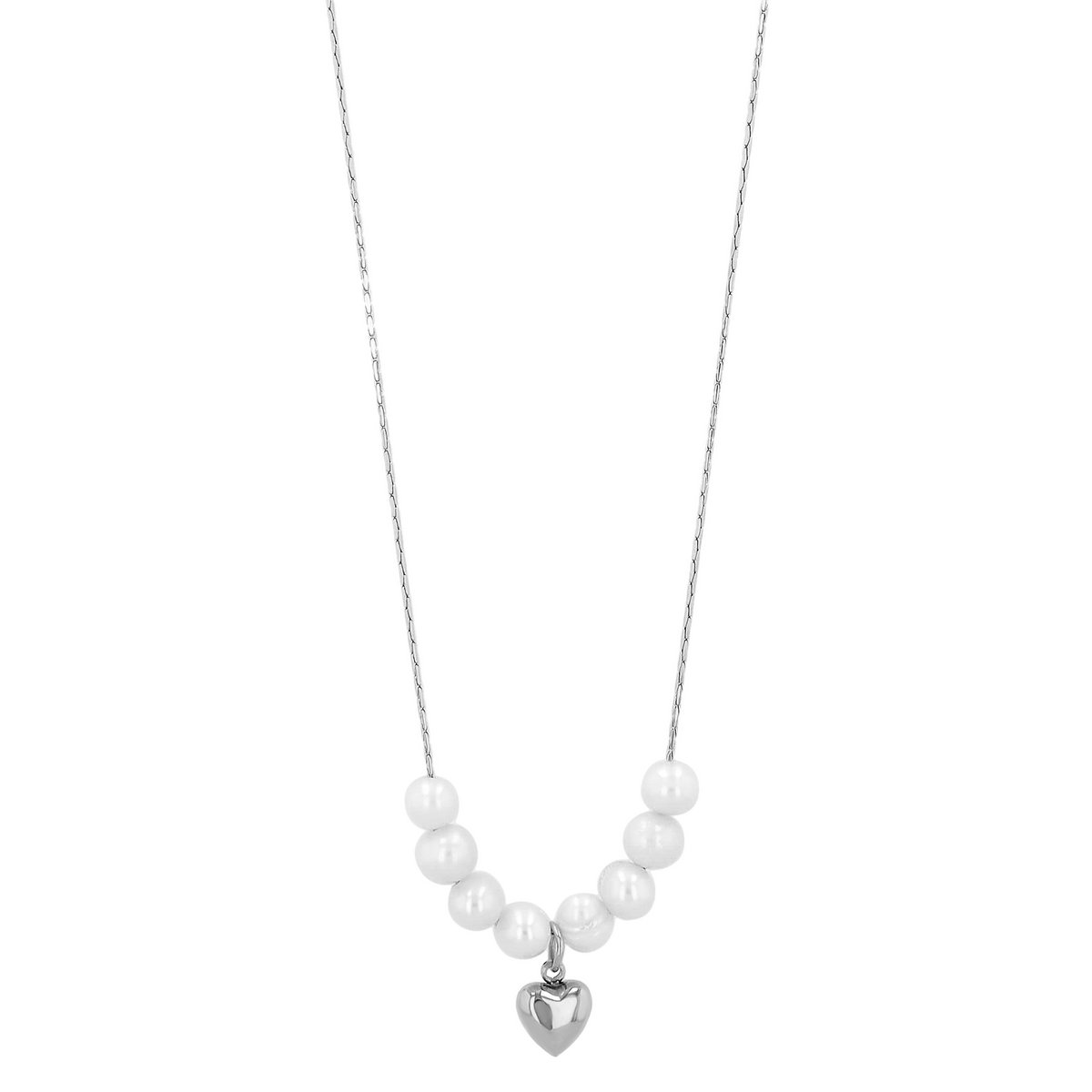 "Amma" Edelstahl Kette + Anhänger - Herz/ Süßwasserperlen, 40+5 cm, silberfarben