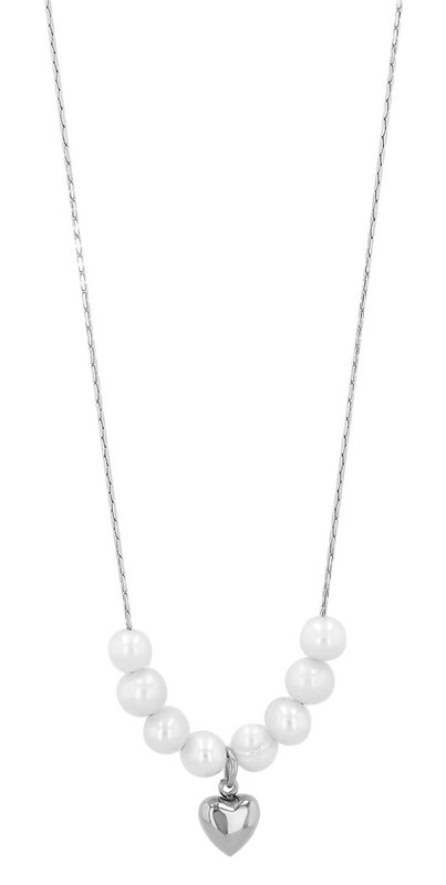 "Amma" Edelstahl Kette + Anhänger - Herz/ Süßwasserperlen, 40+5 cm, silberfarben