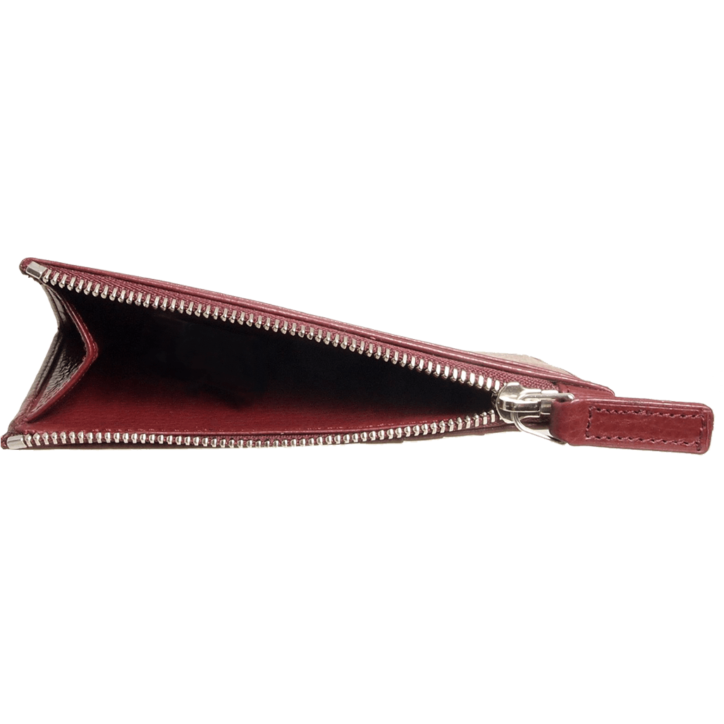 Portafoglio 5 carte di credito in pelle martellata con cerniera bordeaux