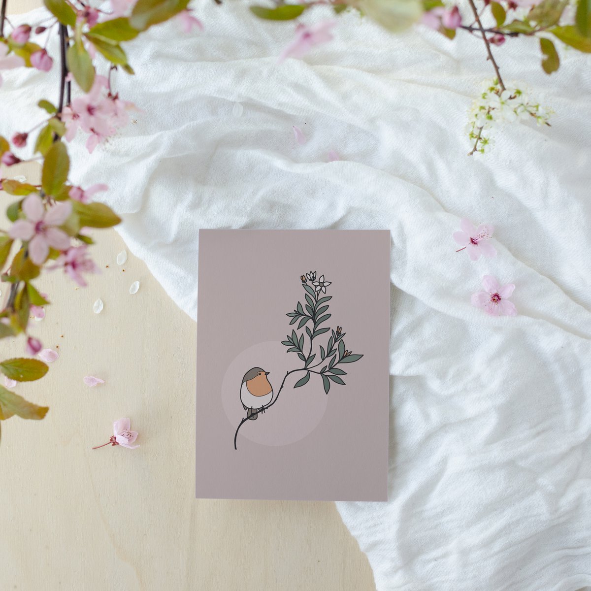 Carte postale Robin avec branche