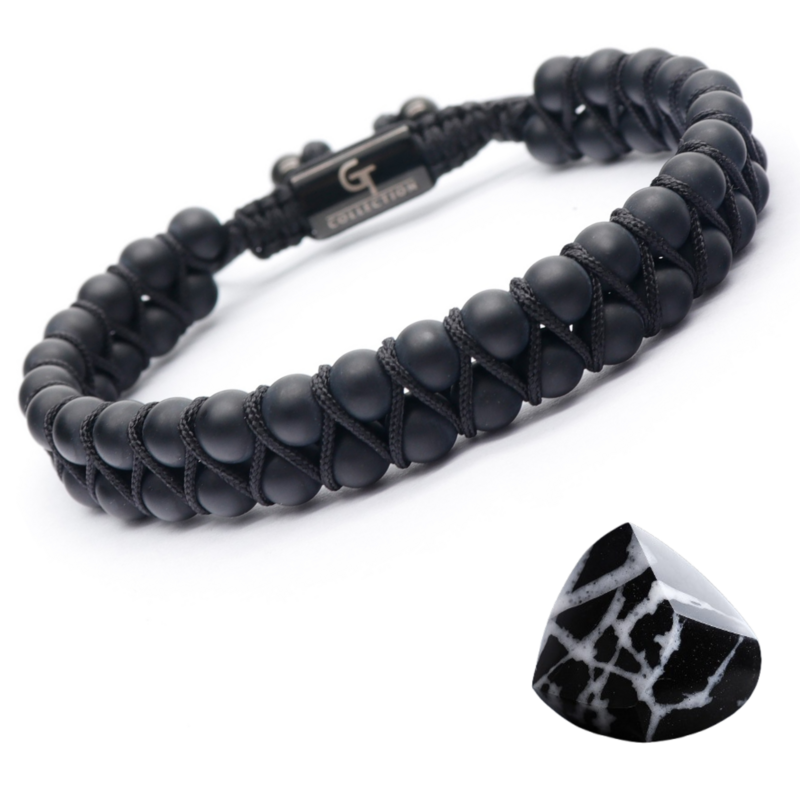 Mænds sorte onyx dobbelt perle armbånd