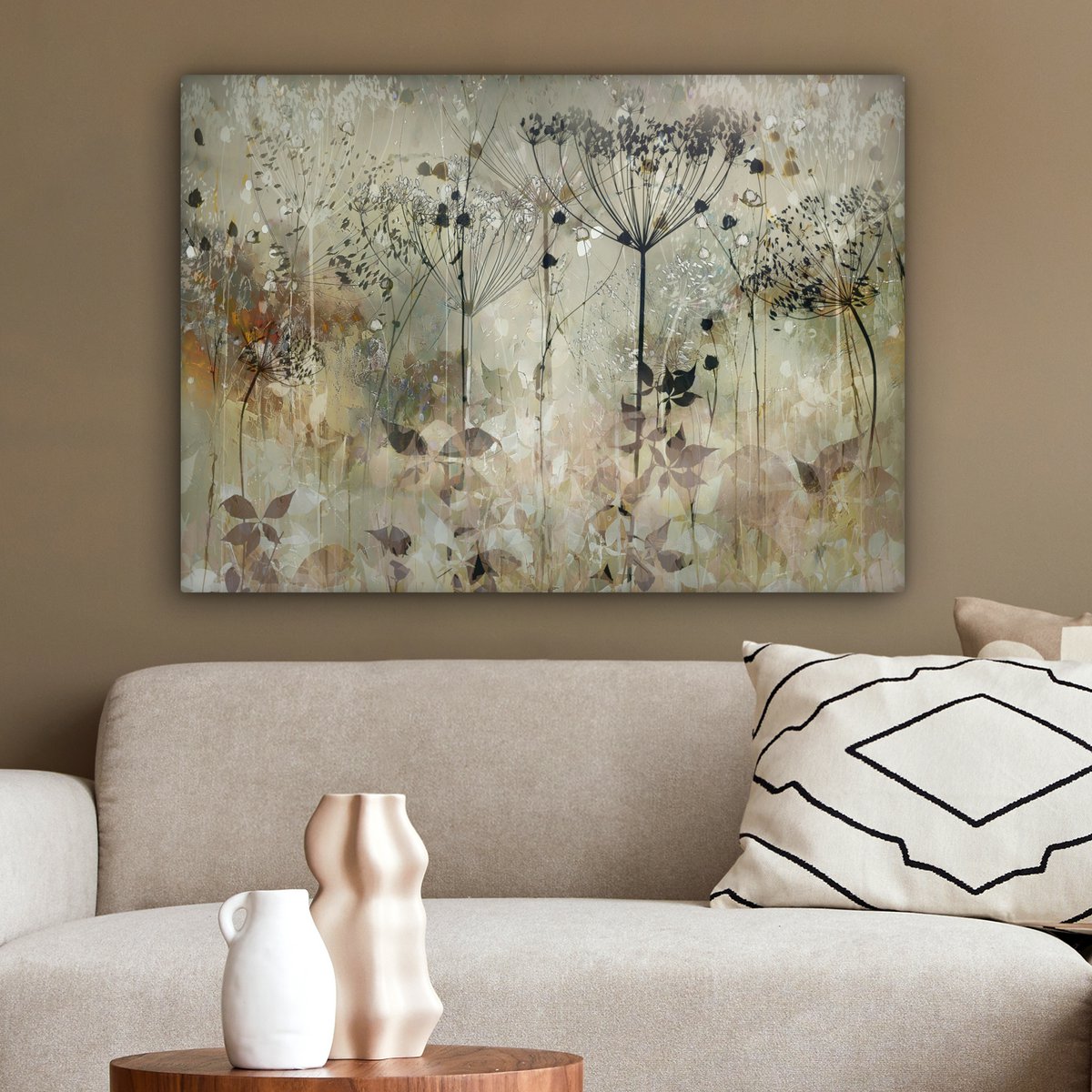 Pintura de lona - Decoración de pared - Flores - Gris - Naturaleza - Arte