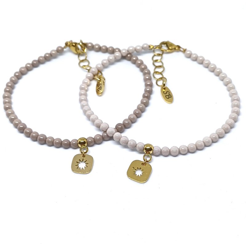 Zirkonia-Armband, runde Perlen, Charm-Stern