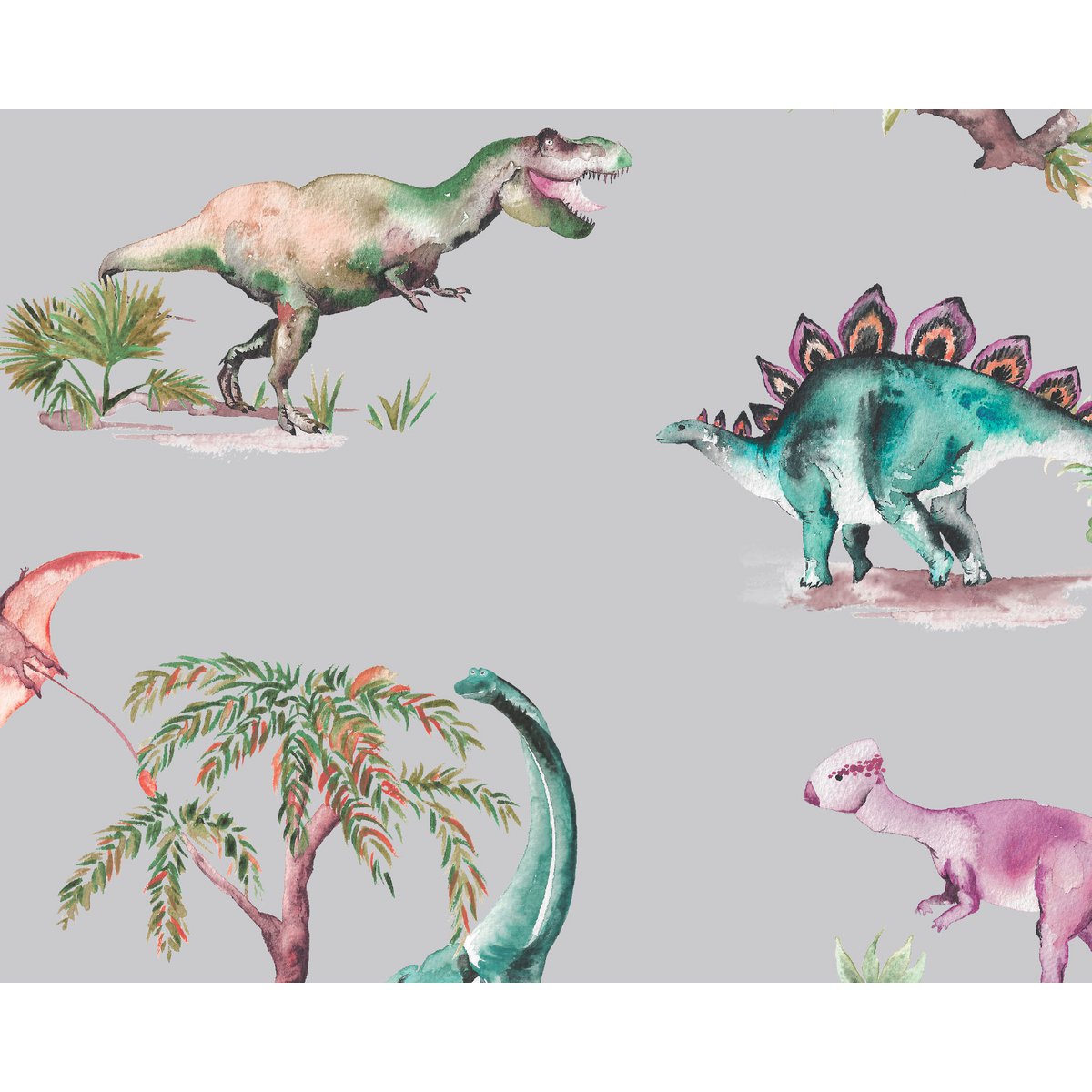 Papel Pintado Infantil Dinosaurios - Color Gris
