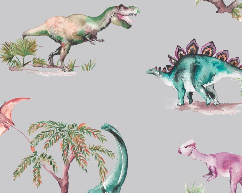 Papel Pintado Infantil Dinosaurios - Color Gris
