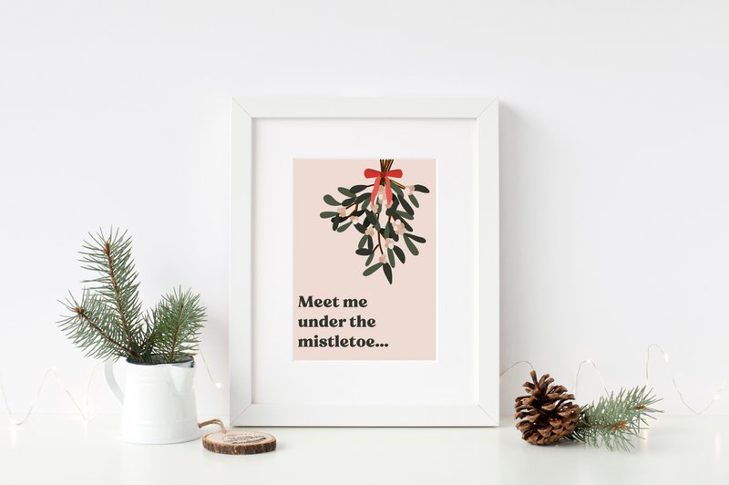 Mål mig under Mistletoe -plakaten, Marrier -plakaten, juleplakat, juleprint, mistelten print