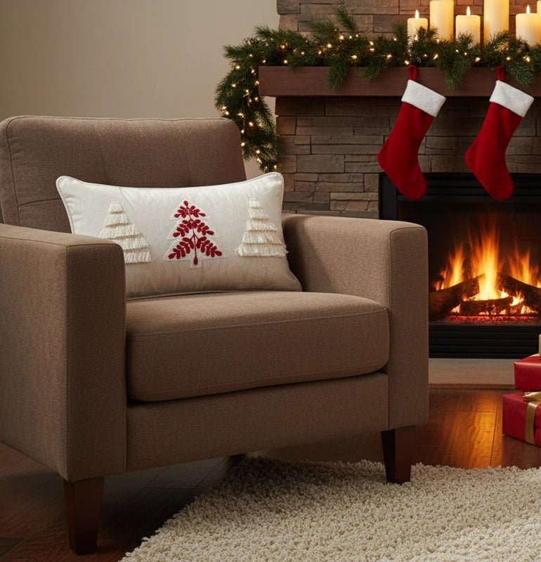 Alberi di Natale color crema e rosso – Fodera per cuscino / Kussenhoes – Natale 30×50 cm – Pelle Urbane
