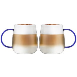 SET of 2 one wall glass with blue handle 400ml BOLLA 1135