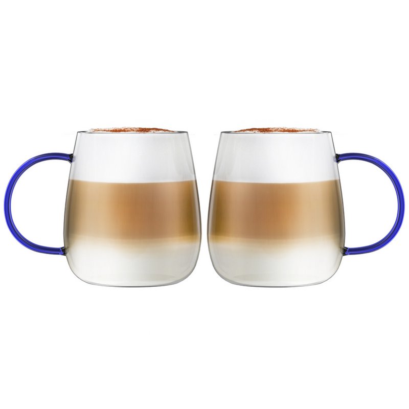 SET of 2 one wall glass with blue handle 400ml BOLLA 1135