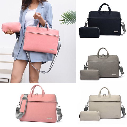 PU Leer Vrouwen Laptoptas Notebook Draagtas Aktetas Voor Macbook Air 13.3 14 15.6 Inch Mannen Handtassen Schouder muis Tas
