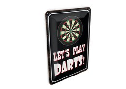 Tin postcard saying 10x14 cm Lets play darts dartboard decorative sign