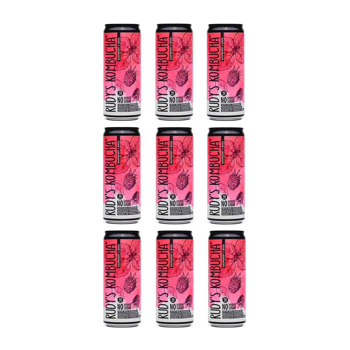 Rudys Raw Raspberry & Basil Kombucha (24x330ml)