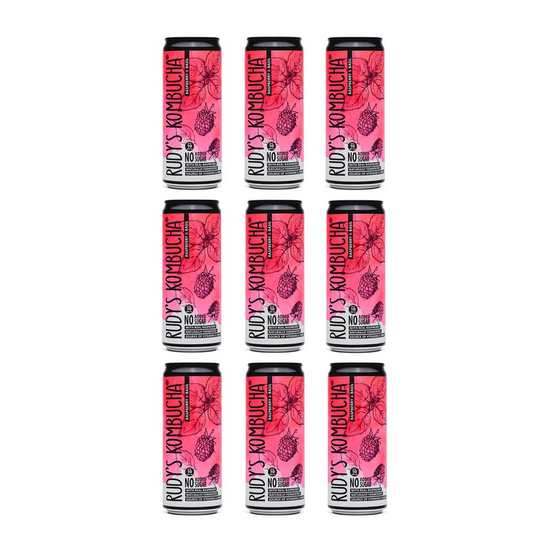 Rudys Raw Raspberry & Basil Kombucha (24x330ml)
