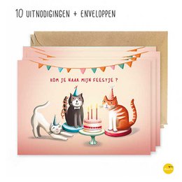 10 Tarjetas de invitación gatos+etc.