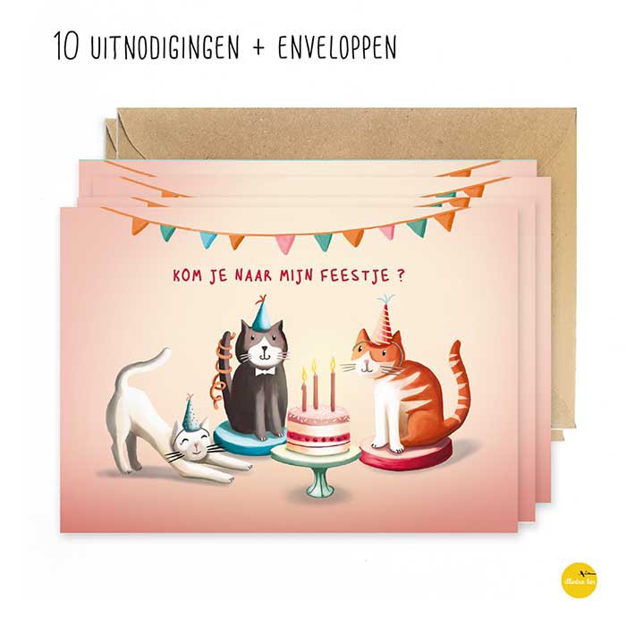 10 Invitation cards cats + env.