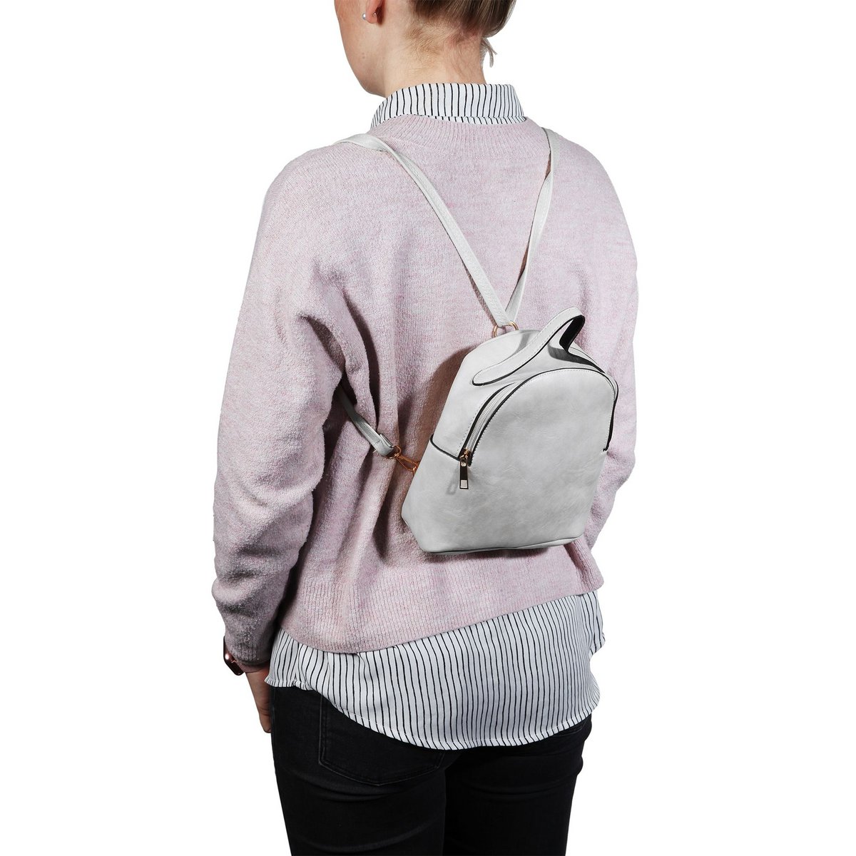 Sac à dos femme en simili cuir, blanc, longueur : 21,5 cm / largeur : 19,0 cm / épaisseur : 8,0 cm