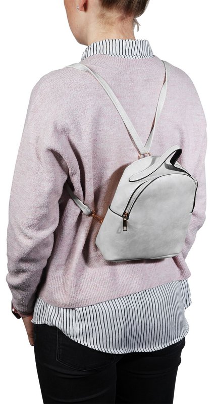 Women's backpack made of imitation leather, white, length: 21.5 cm / width: 19.0 cm / thickness: 8.0 cm