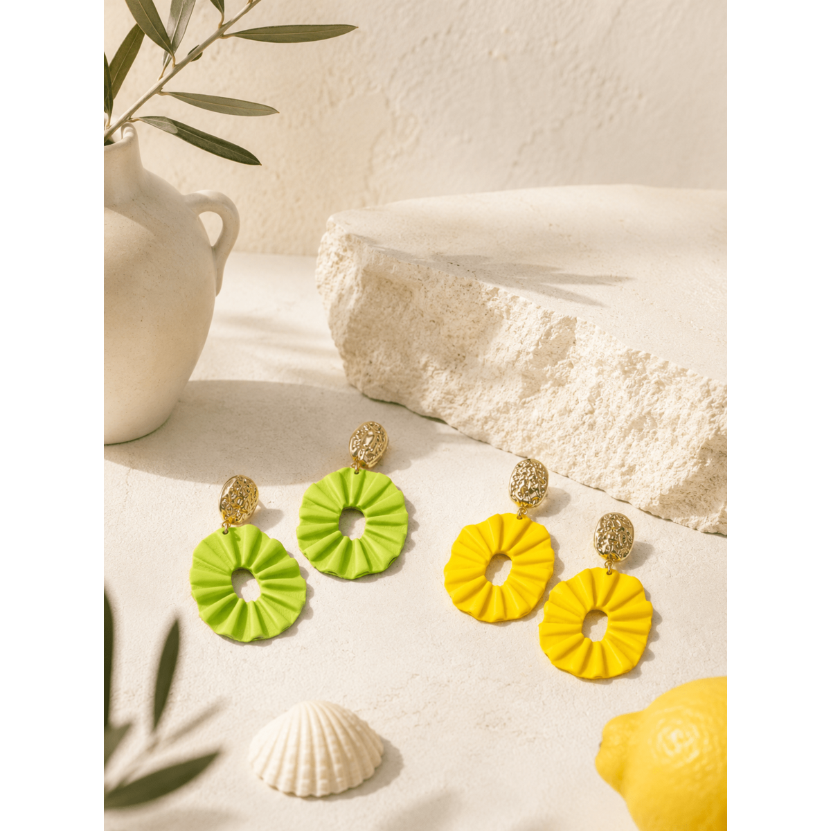 LEMONADE and PISTACHIO - Yellow and Green Artisan Earrings