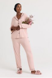 Set pigiama lungo in bambù rosa