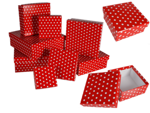 Rode geschenkdozen met witte stippen,