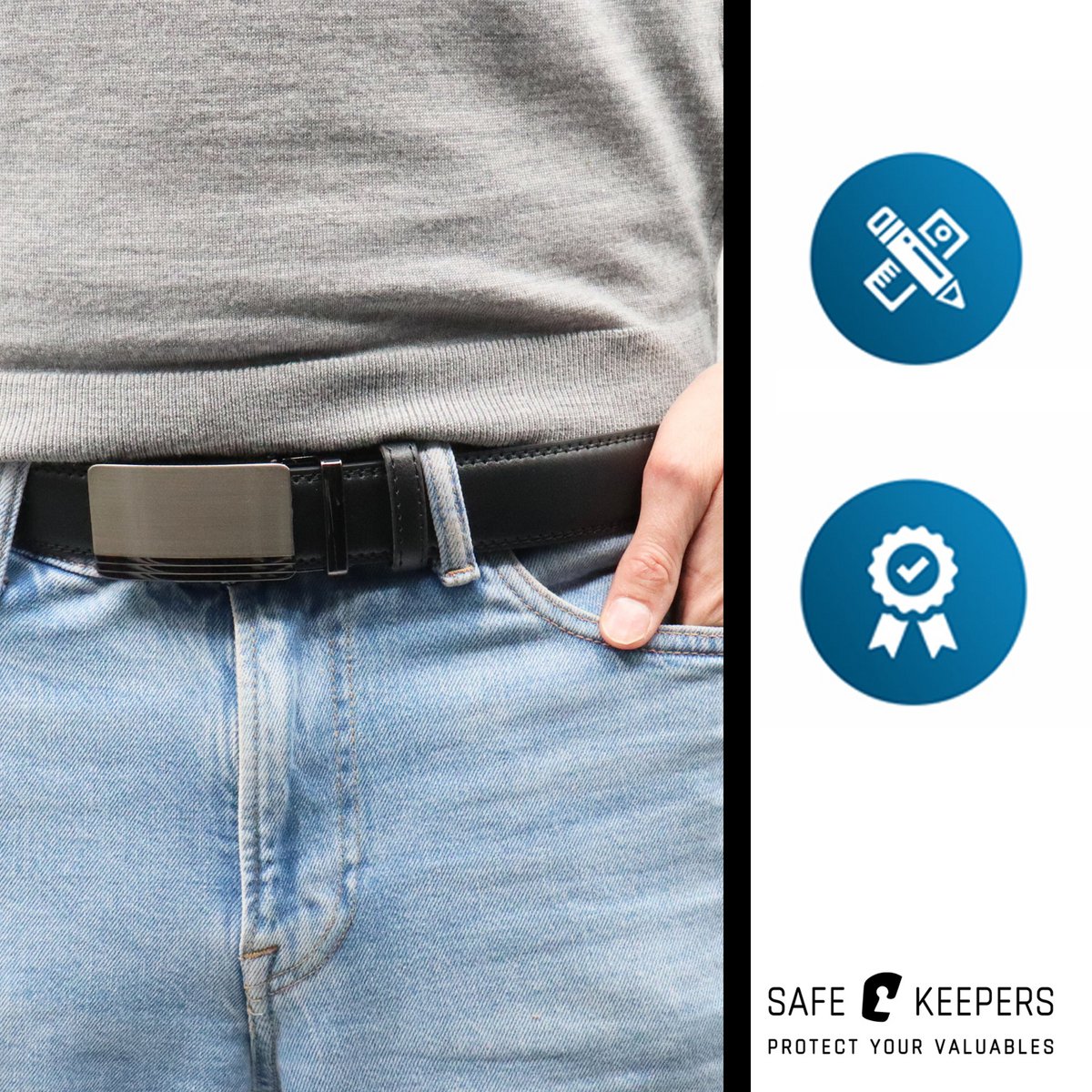 Cinturón Automático extralargo - Cinturón talla grande - cinturón sin agujeros - cinturón hombre - 160 cm - negro M