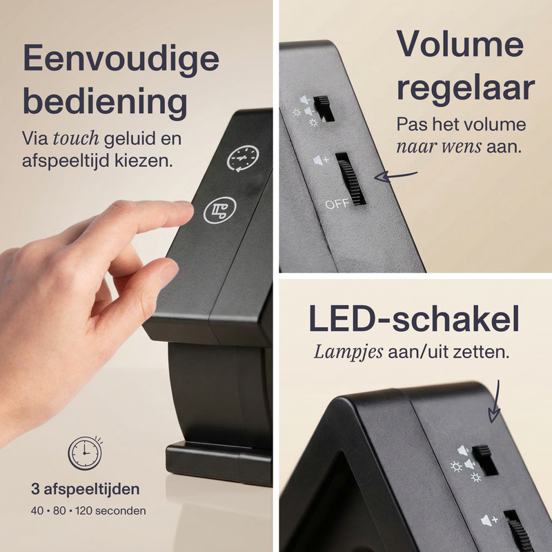 Nichoir Melodiez avec son - Boîte incl. Lumière LED, piles et 5 sons naturels d'oiseaux, d'océan et de jungle - Lumière de minuit