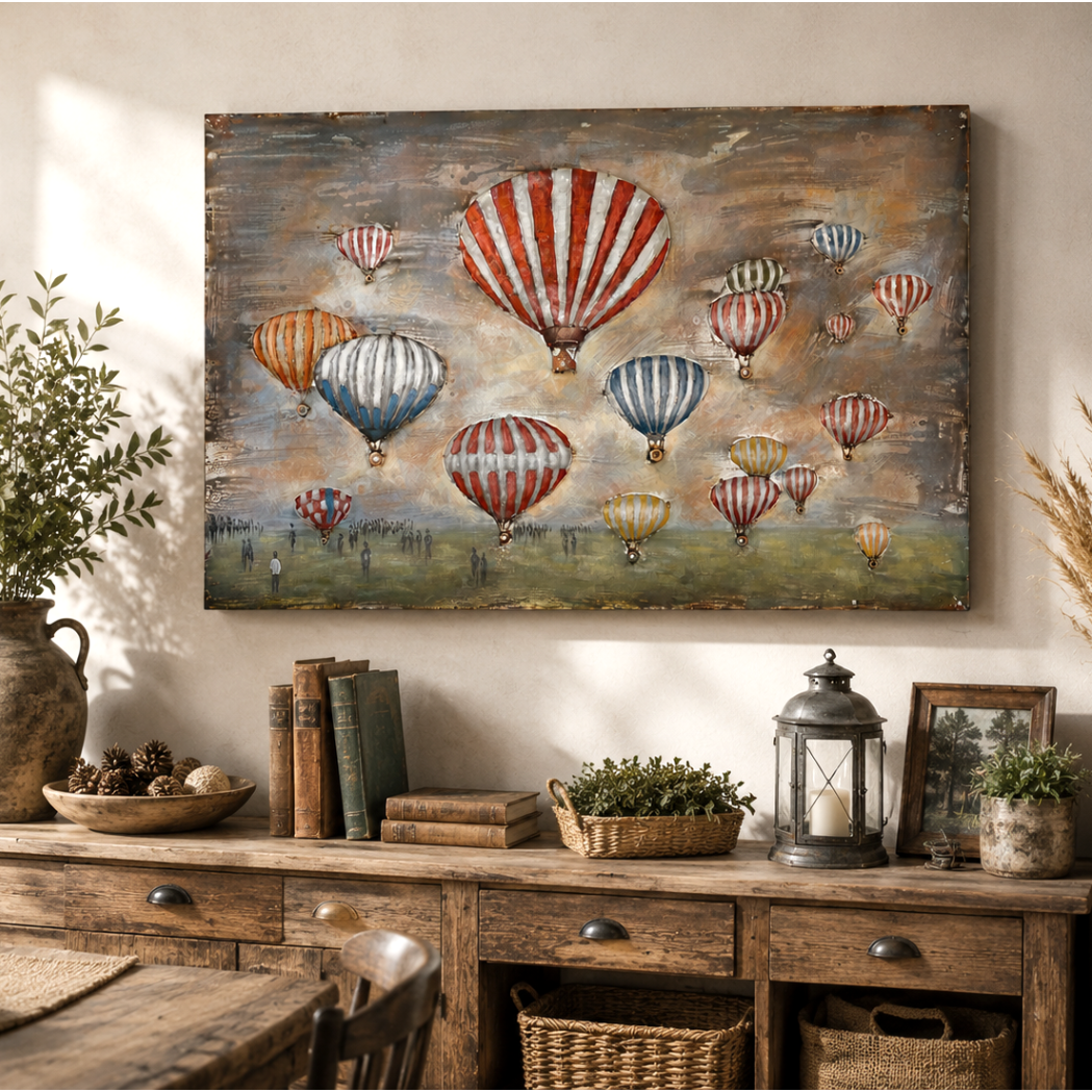 Cuadro metálico globo aerostático 120 x 80 x 8 cm