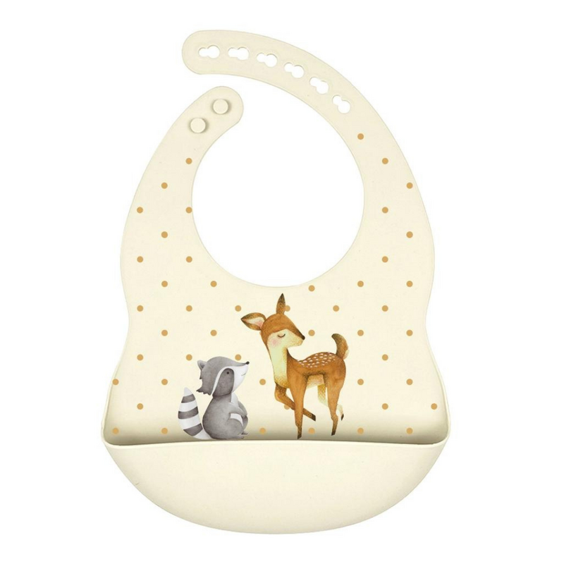 Bibs di silicone con cervo e procione a goccia - beige