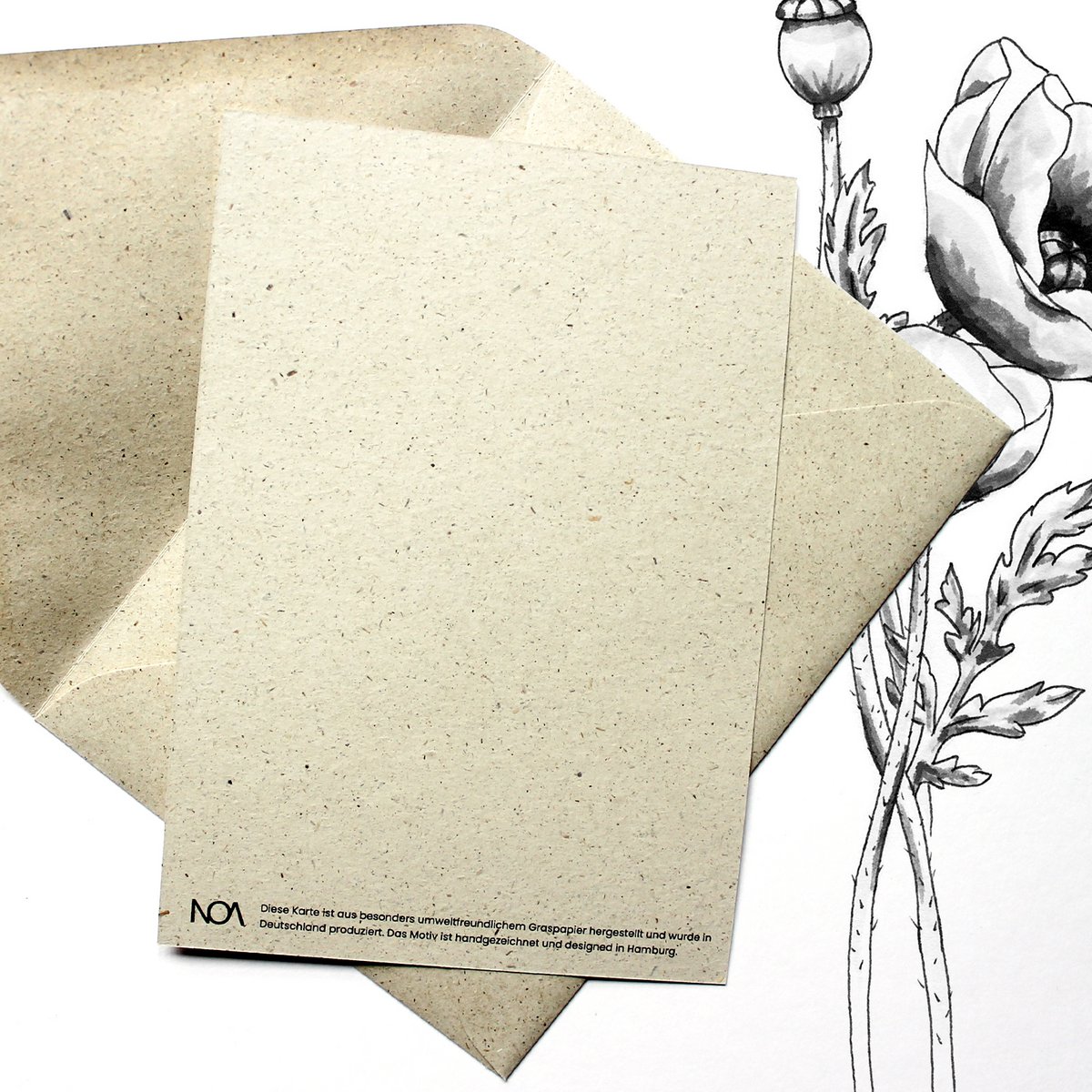 Grass paper greeting card, poppies