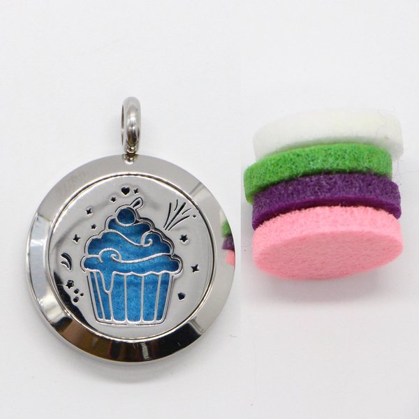 Aromatherapy Necklace – Cup Cake – in Stainless Steel and Blotters Provided – Diffusion and Scents – Aromatherapy Accessory