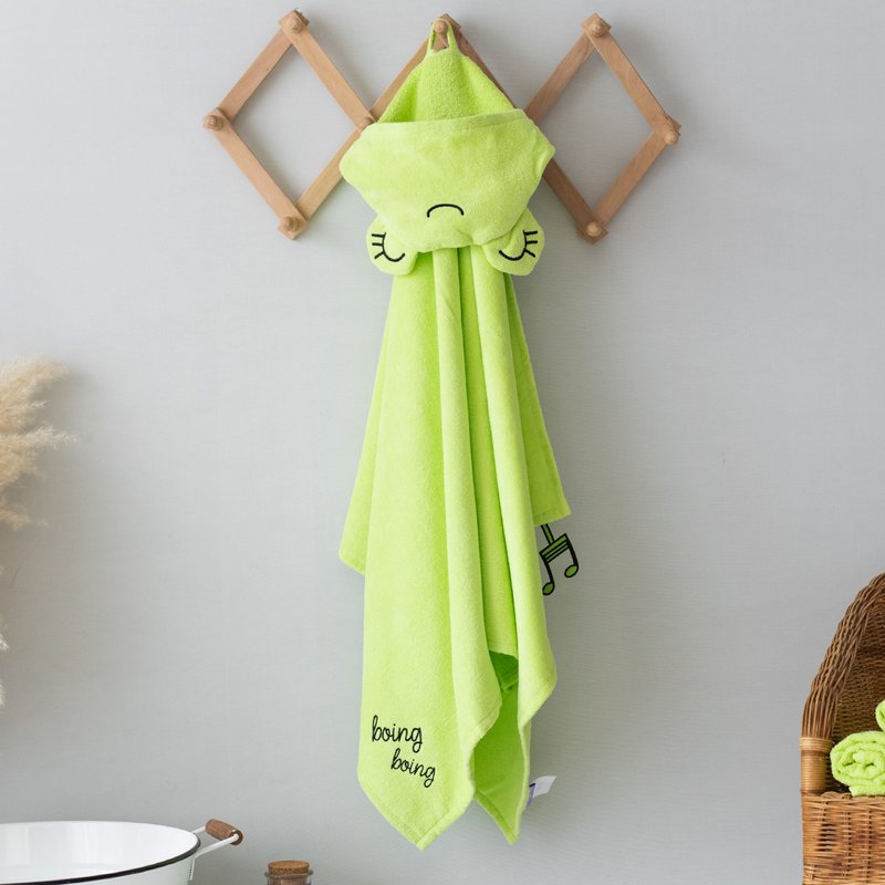Milk&Moo Cacha Frog 100 % bomuld babybadehåndklæder med hætte, unisex, 27,5 x 47 tommer