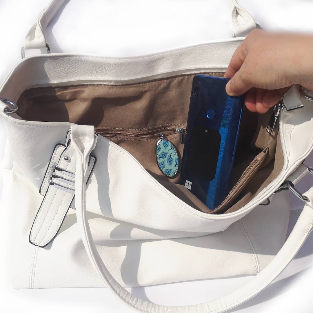 Plumes de paon : porte-clés et téléphone magnétique de créateur, pour sac à main, voiture, maison