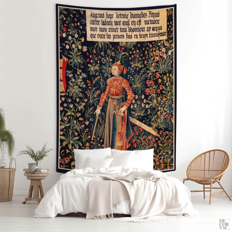 Middelalderlig Amazon Queen Millefleurs Vægtapet — Navy Floral Warrior | MEV012