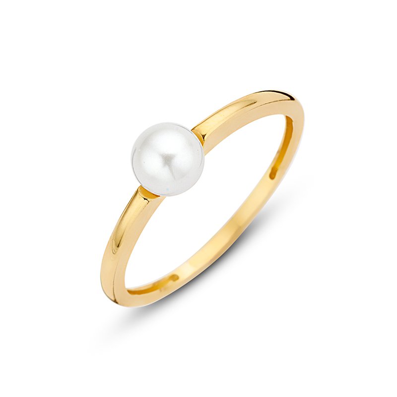 New Bling Gold 9NBG-0016-58 Damski pierścionek z perłą - 5 mm - rozmiar 58 - Złoty
