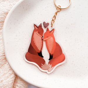 Keychain fox couple acrylic - gift wedding foxes
