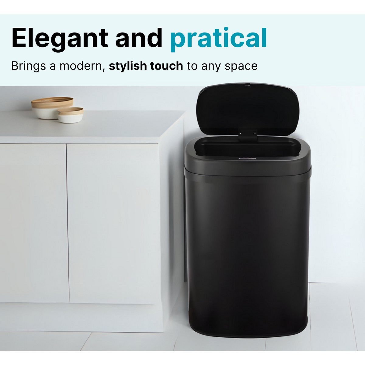 Papelera con sensor - Capacidad 60 litros - Acero inoxidable - Negro