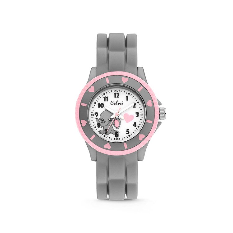 Colori Kidz 5-CLK113 Orologio da bambino con elefante - cinturino in silicone - Ø 30 mm - Grigio