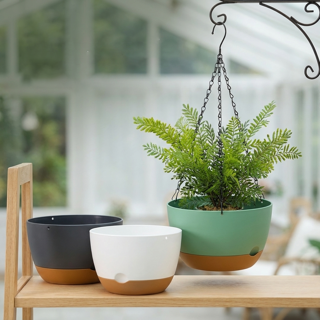 Hanging Planter with Self-Watering - Green - For Indoor and Outdoor - Plant Pots