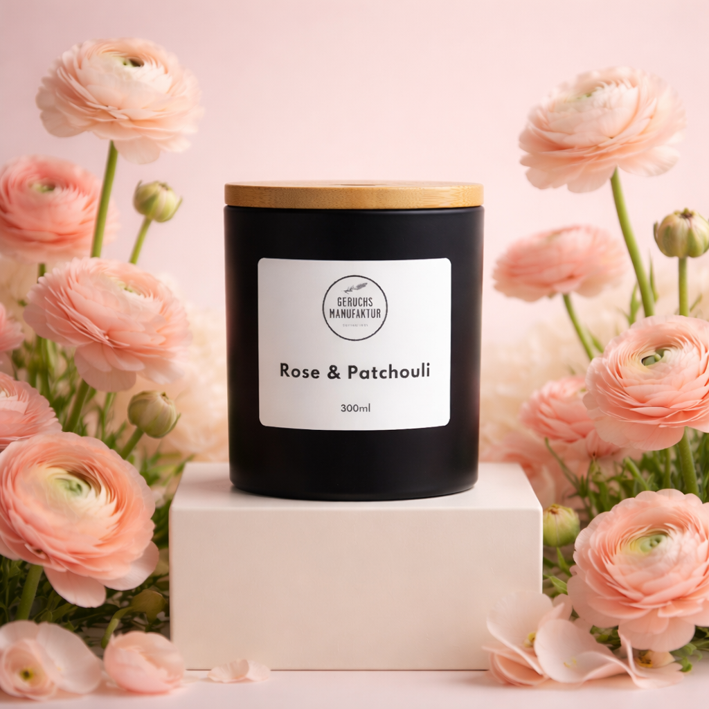 Premium fragrance candle "Rose & Patchouli"-Floral & spicy